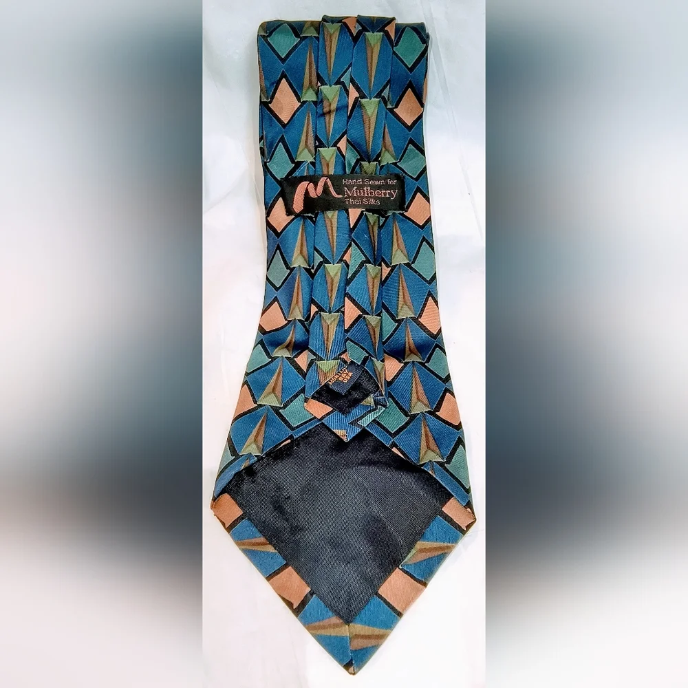 MULBERRY - 2 Mulberry Geometric Pattern Ties & 1 Thai Silk Tie Bundle‎